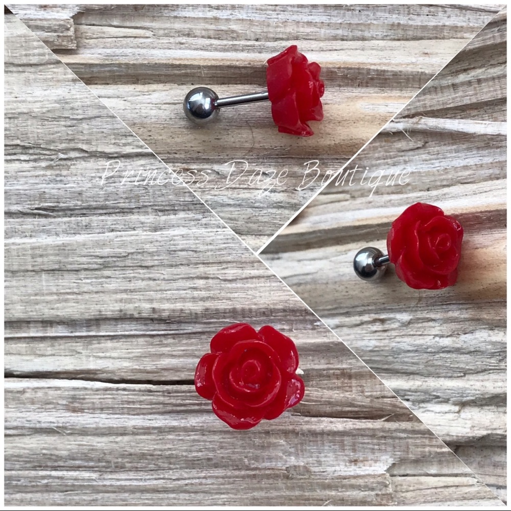 Red Flower Cartilage/‎ Tragus Earring